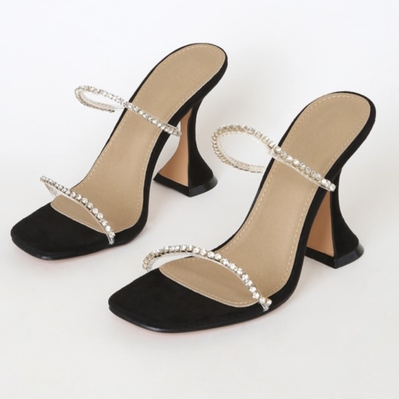 Lulus Shoes - NIB Lulu’s Black Rhinestone Heeled Sandals, 7.5